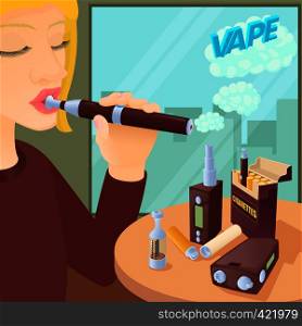 E-cigarettes concept. Cartoon illustration of e-cigarettes vector concept for web. E-cigarettes concept, cartoon style