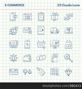E-Commerce 25 Doodle Icons. Hand Drawn Business Icon set