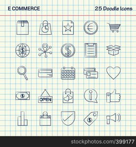 E-Commerce 25 Doodle Icons. Hand Drawn Business Icon set