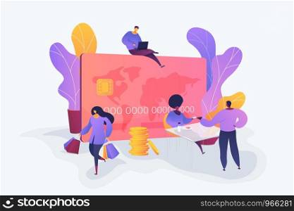 E-commerce and online shopping, financial operations and plastic card, mobile payment and banking concept. Vector isolated concept illustration. 3D liquid design with floral elements.. Credit card vector creative concept illustration.