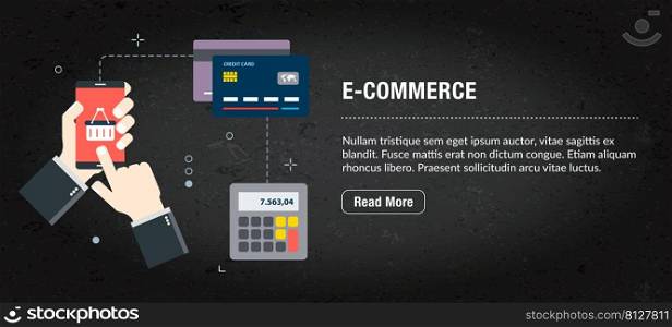 E-commerce and payment concept. Internet banner with icons in vector. Web banner for business, finance, strategy, investment, technology and planning.