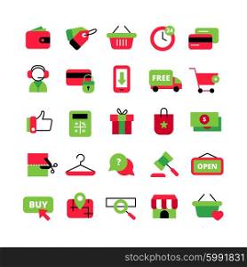 E-Commerce And Shopping Icons Set. E-commerce and shopping icons set with shopping cart and payment symbols flat isolated vector illustration