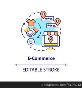 E commerce concept icon. Website layout abstract idea thin line illustration. Selling products online. Ecommerce business. Isolated outline drawing. Editable stroke. Arial, Myriad Pro-Bold fonts used. E commerce concept icon