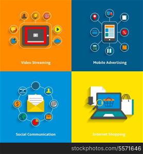 E-commerce decorative icons set of video streaming mobile advertising social networking and internet shopping elements vector illustration