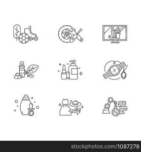 E commerce departments linear icons set. Online shopping categories. Personal care. Fashion. Sports and outdoors. Thin line contour symbols. Isolated vector outline illustrations. Editable stroke