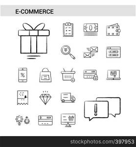 E-Commerce hand drawn Icon set style, isolated on white background. - Vector
