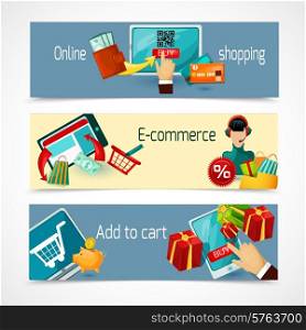 E-commerce horizontal banner set with online shopping elements isolated vector illustration. E-commerce Banner Set