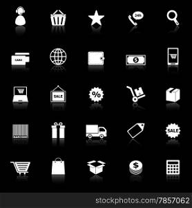 E-commerce icons with reflect on black background, stock vector