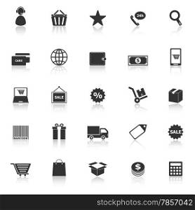 E-commerce icons with reflect on white background, stock vector
