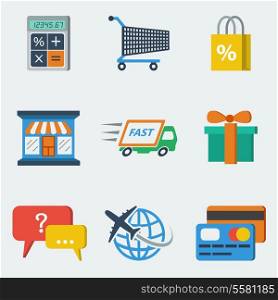 E-commerce internet shopping icons set of calculating packing delivery payment elements vector illustration