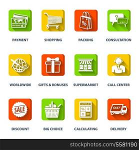 E-commerce internet shopping icons set of worldwide supermarket call center elements isolated vector illustration