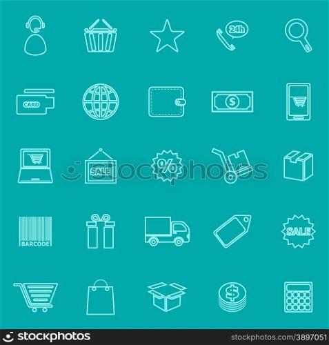 E-commerce line icons on green background, stock vector
