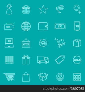 E-commerce line icons on green background, stock vector