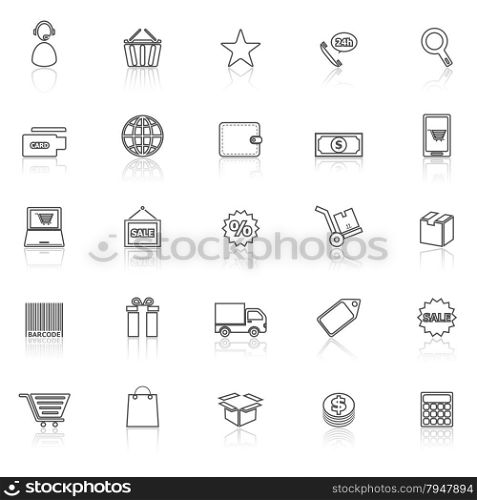 E-commerce line icons with reflect on white, stock vector