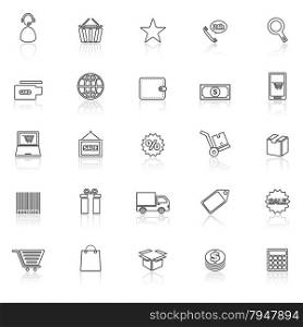 E-commerce line icons with reflect on white, stock vector