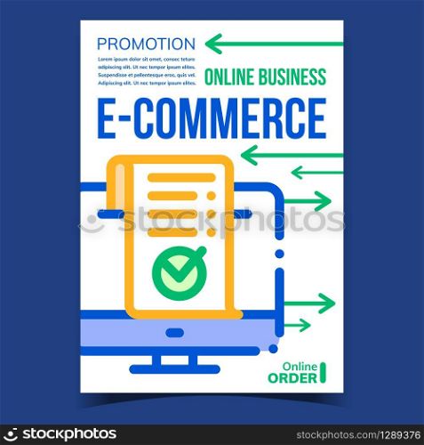 E-commerce Online Business Promotion Banner Vector. E-commerce Receipt Or Report With Approved Mark On Computer Display. Bank Financial Account Concept Layout Stylish Color Illustration. E-commerce Online Business Promotion Banner Vector