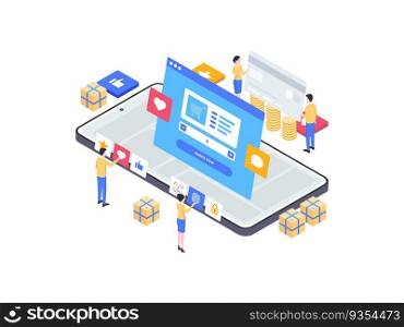 E-Commerce Order on Mobile Isometric Illustration. Suitable for Mobile App, Website, Banner, Diagrams, Infographics, and Other Graphic Assets.