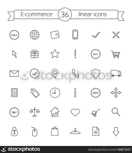 E-commerce. Shop linear icons set. Vector line art symbols. E-commerce. Shop linear icons set