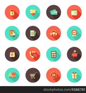 E-commerce shopping flat round icons set of credit card money wallet 24h delivery isolated vector illustration