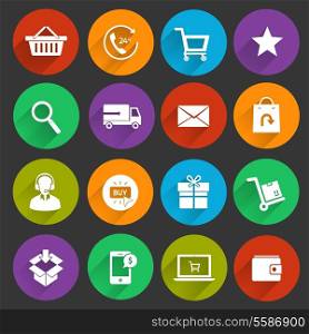 E-commerce shopping icons flat set of customer service shipping buying isolated vector illustration
