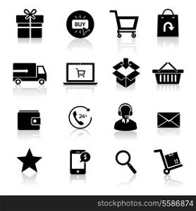 E-commerce shopping icons set of delivery support black isolated vector illustration.