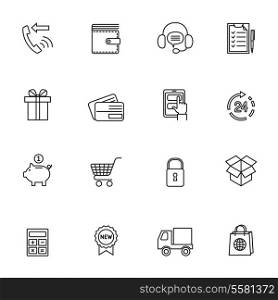 E-commerce shopping icons set of delivery truck credit card piggy bank isolated vector illustration