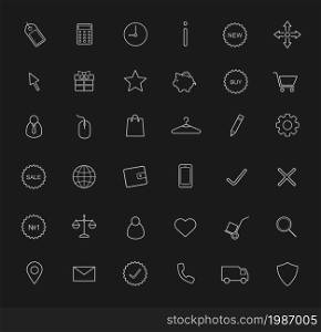 E-commerce, shopping linear icons set. Delivery service chalk drawing symbols. Web store line art pictograms isolated on blackboard. E-commerce linear icons set. Chalk