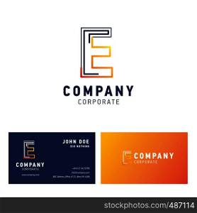 E company logo design with visiting card vector
