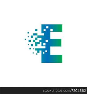 E Initial Letter Logo Design with Digital Pixels in Gradient Colors