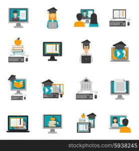 E-learning and online knowledge icons flat set isolated vector illustration. E-learning Icons Flat Set