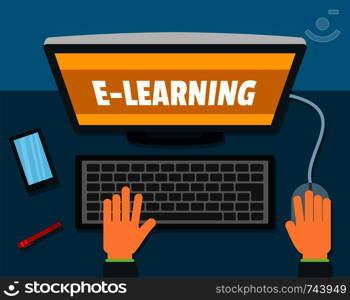 E-learning background. Flat illustration of e-learning vector background for web design. E-learning background, flat style