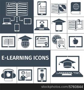 E-learning digital education decorative icon black set isolated vector illustration