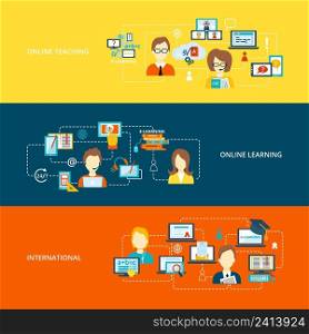 E-learning flat banner set with international online teaching learning isolated vector illustration