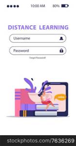E-learning home schooling flat background for mobile login web page with fields for username password vector illustration