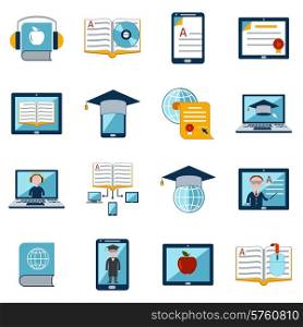 E-learning internet education web tutorial digital school icons set isolated vector illustration