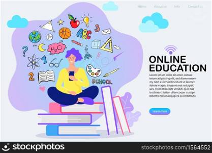 E-learning, online education or home schooling. Mobile phone with courses or tutorials. Flat Vector illustration.