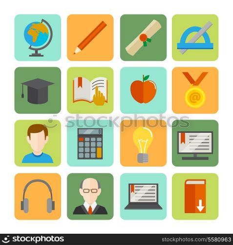 E-learning online learning knowledge and experience flat icons set isolated vector illustration