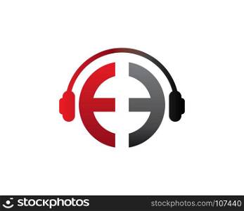 E Letter dj in headphone Logo. E Letter dj in headphone Logo Template