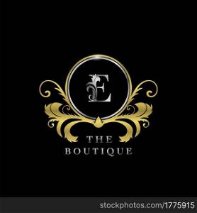E Letter Golden Circle Luxury Boutique Initial Logo Icon, Elegance vector design concept for luxuries business, boutique, fashion and more identity.