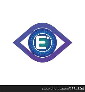 E letter in eye logo or symbol template design