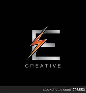 E Letter Logo, Abstract Techno Thunder Bolt Vector Template Design.