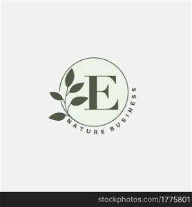 E Letter Logo Circle Nature Leaf, vector logo design concept botanical floral leaf with initial letter logo icon for nature business.
