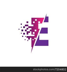 E Letter Logo Design with Digital Pixels in concept strokes