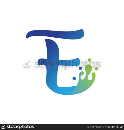 E letter logo design with water splash ripple template