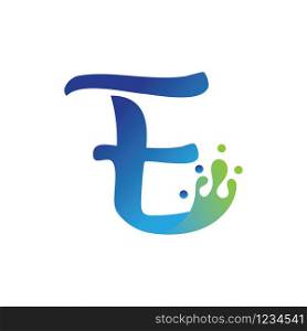 E letter logo design with water splash ripple template