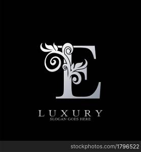 E Letter Logo Monogram Luxury Initial Logo vector template design silver.