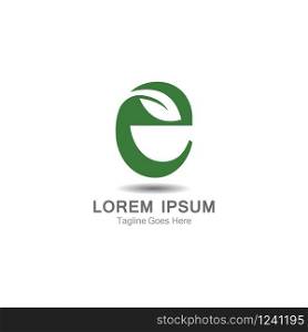 E Letter logo with leaf concept template design