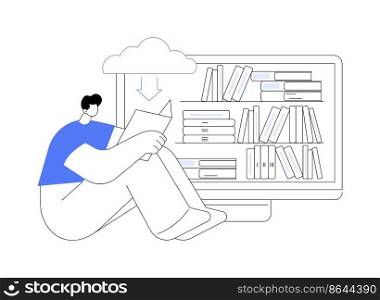 E-library abstract concept vector illustration. Digital learning, online database, content store, web search, ebook reader, internet education, bookshelf on screen, web archive abstract metaphor.. E-library abstract concept vector illustration.