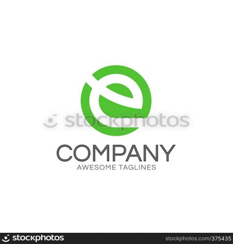 E logo in the shape of green color circle design concept