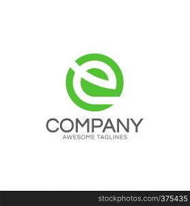 E logo in the shape of green color circle design concept